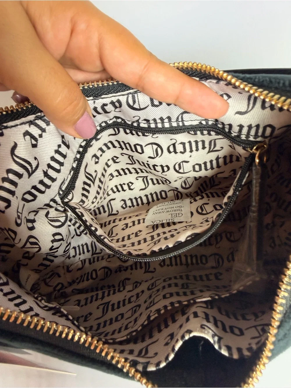 Juicy Couture Black Velour Shoulder Bag with Pink Bow Charm